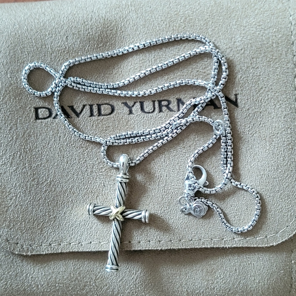 David Yurman Two-Tone Cross Pendant Necklace